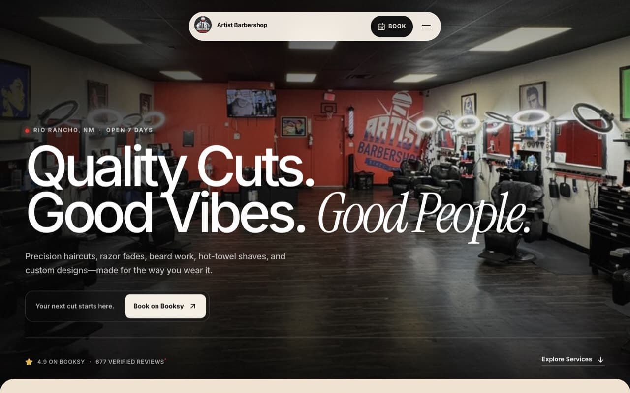 Artist Barbershop live project homepage