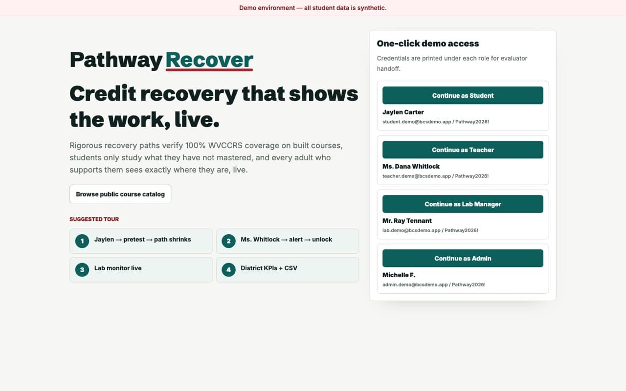 Credit Recovery Platform live project homepage