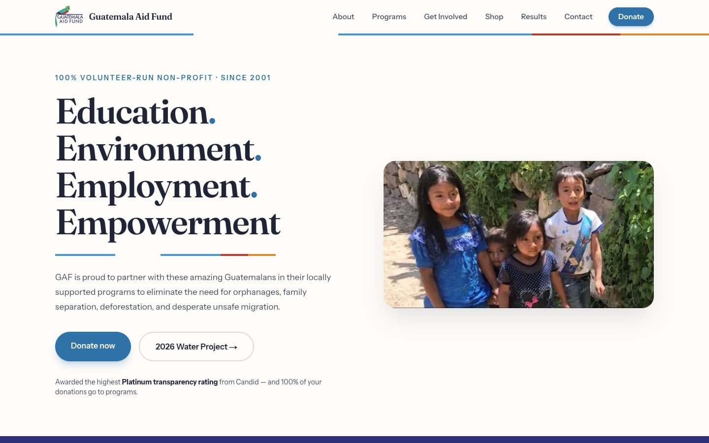 Guatemala Aid Fund live project homepage