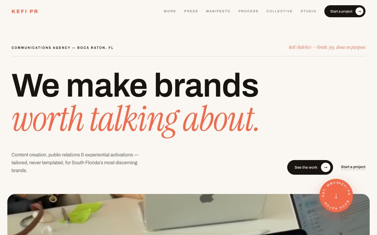 KEFI PR live project homepage