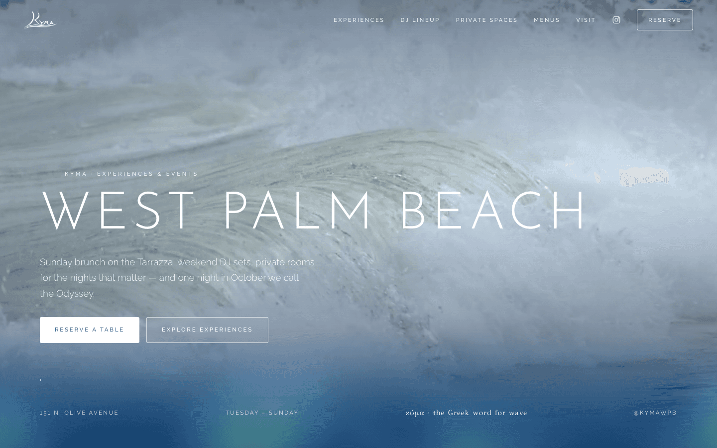 Kyma West Palm Beach live project homepage