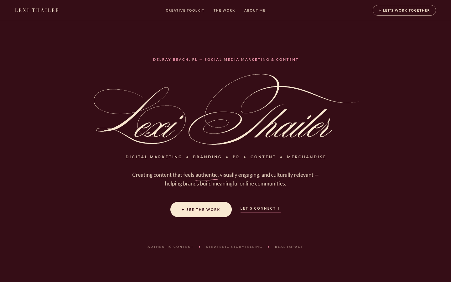 Lexi Thailer live project homepage