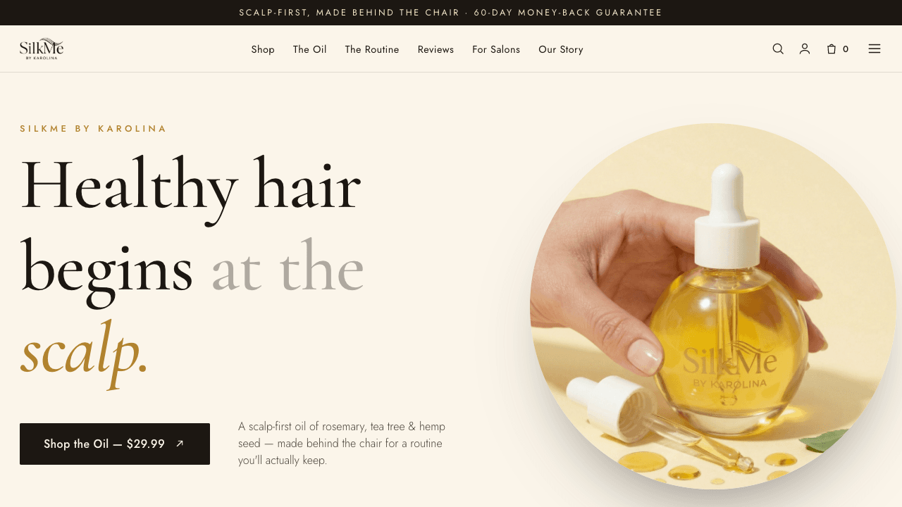 SilkMe by Karolina live project homepage