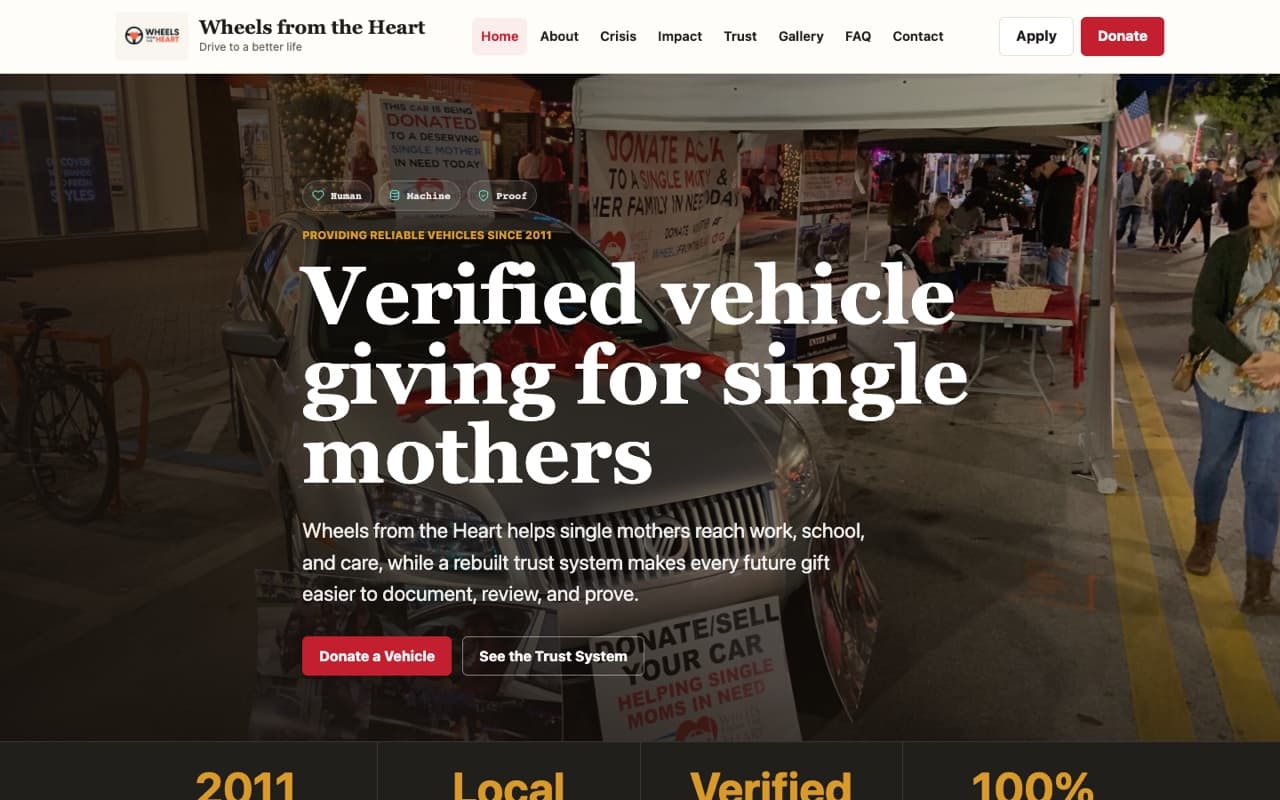 Wheels from the Heart live project homepage
